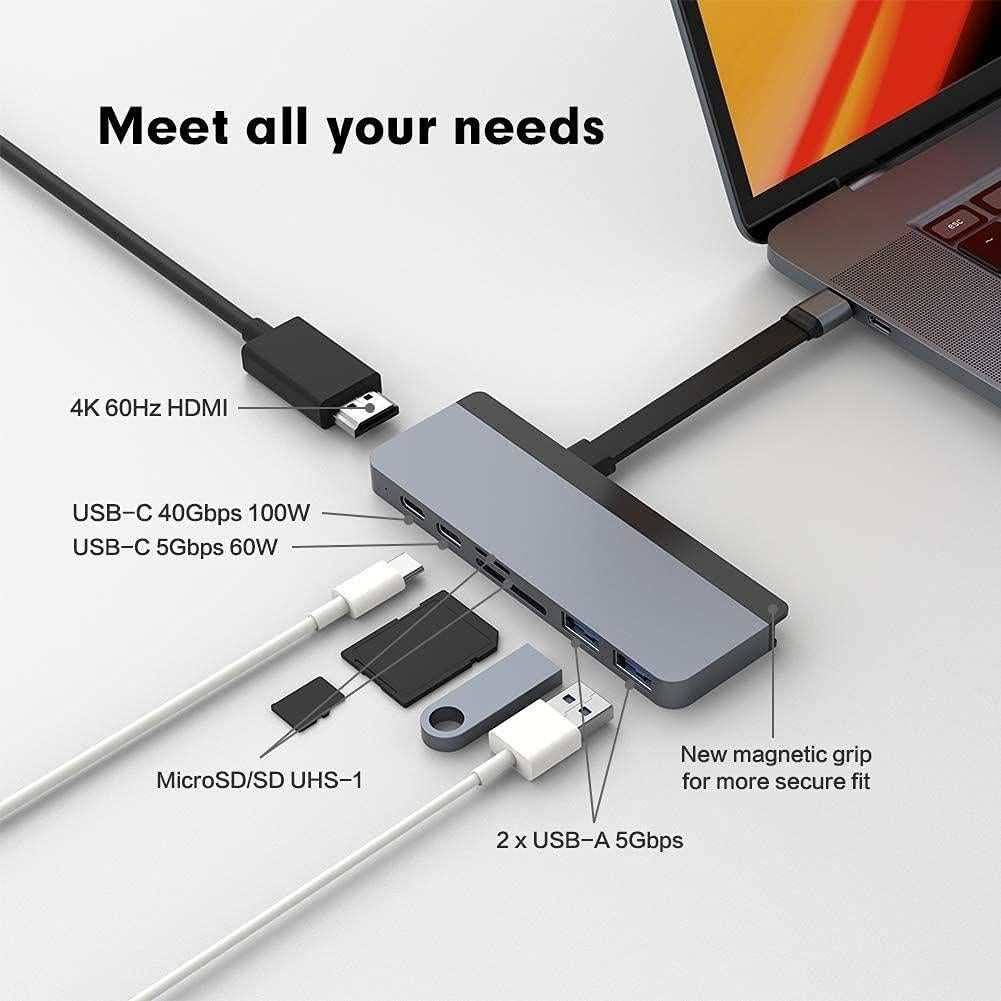 Adaptador USB C HyperDrive Duo 7-en-2 para MacBook Pro - HDMI 4K, USB-A 3.1, 100W