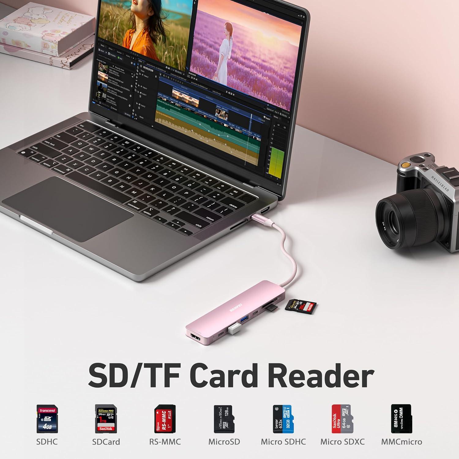 Hub USB-C 7-en-1 BENFEI HDMI 4K 100W Carga Rosa