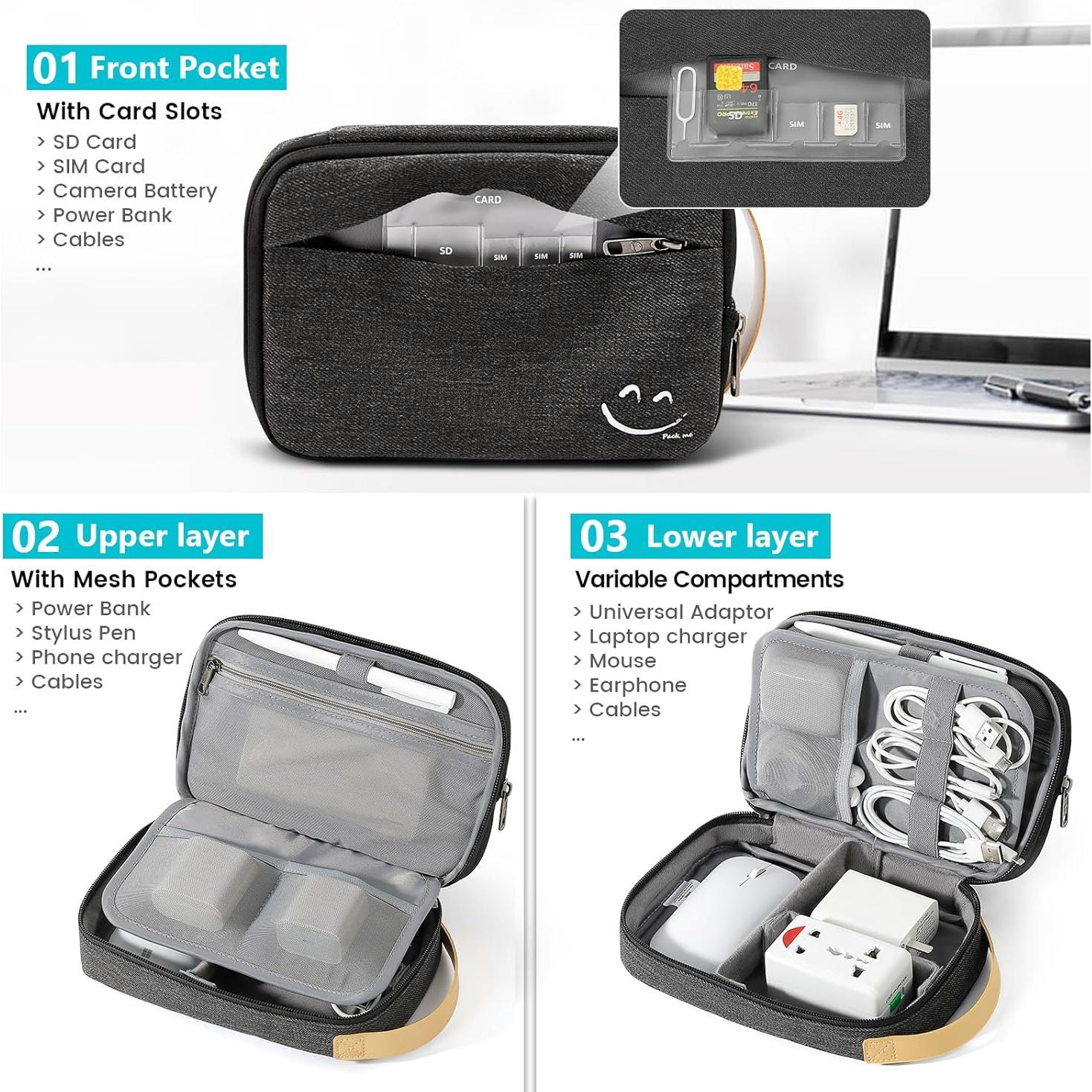 Travelkin Cord Organizer Travel, Electronic Organizer Travel Case, Cable Organizer Bag For Cords,Chargers Phone, Sd Card,Usbs (Black)