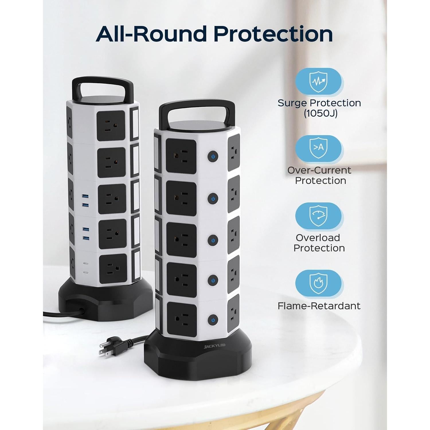Torre de Regletas JACKYLED 20 Salidas 6 USB (2 USB-C) 1050J