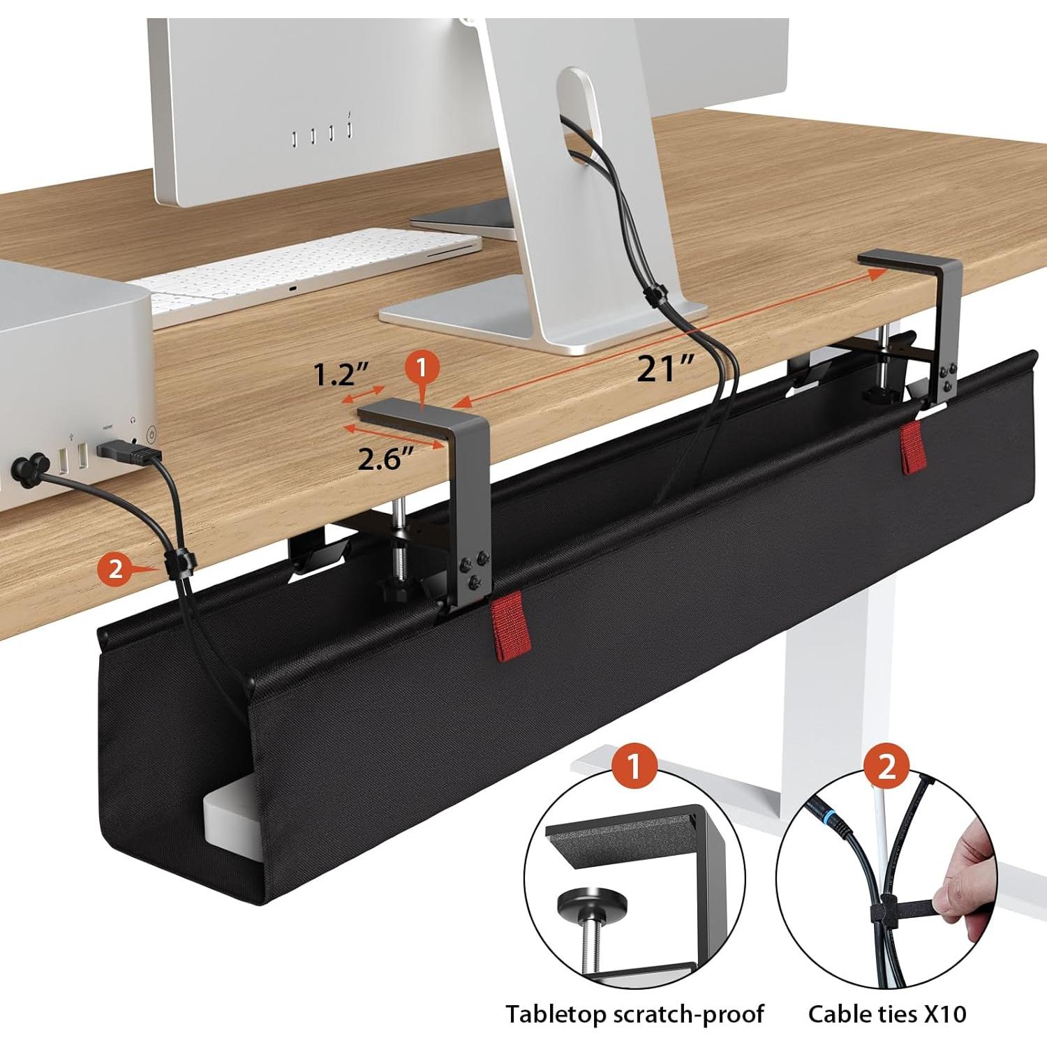 Bandeja de gestión de cables Univivi 91.44 cm negra para escritorio