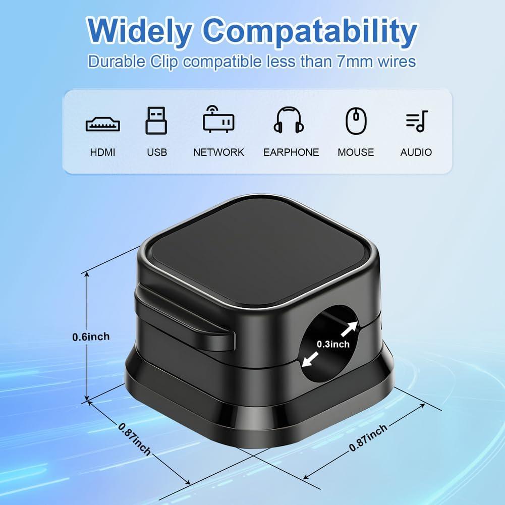 Paquete de 18 Clips Magnéticos para Organización de Cables - Negro
