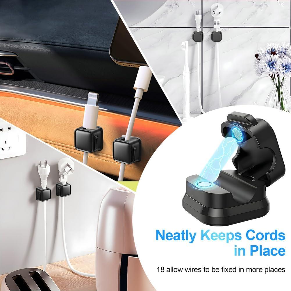 Paquete de 18 Clips Magnéticos para Organización de Cables - Negro