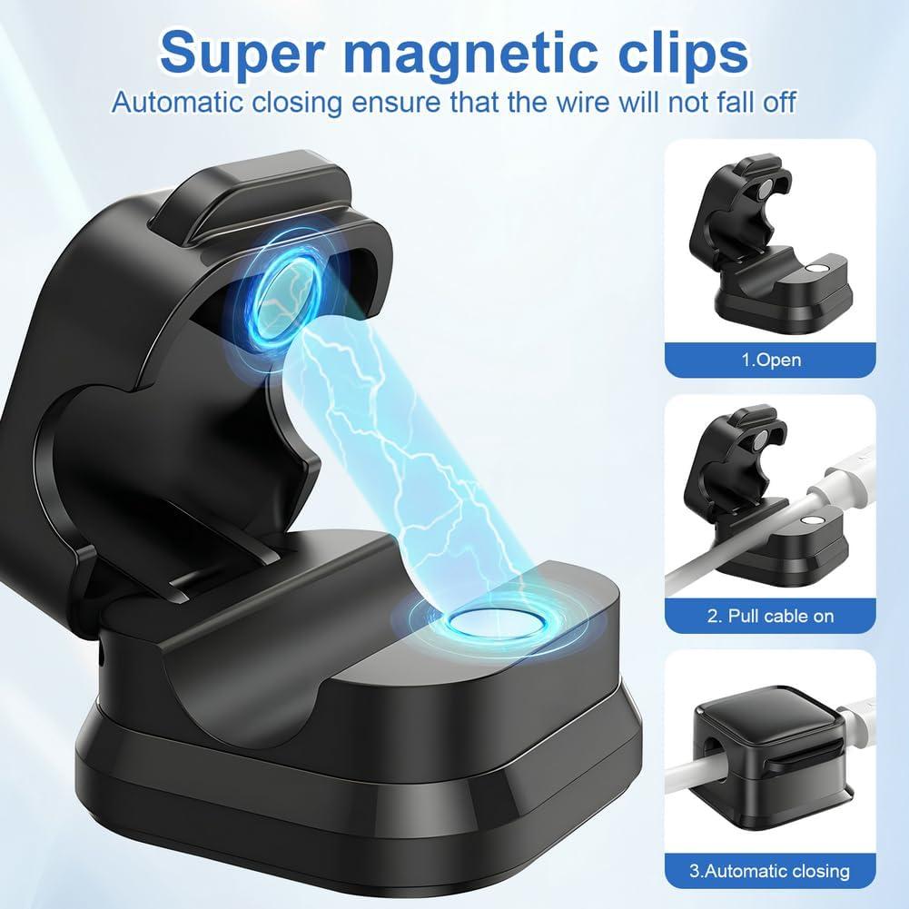 Paquete de 18 Clips Magnéticos para Organización de Cables - Negro