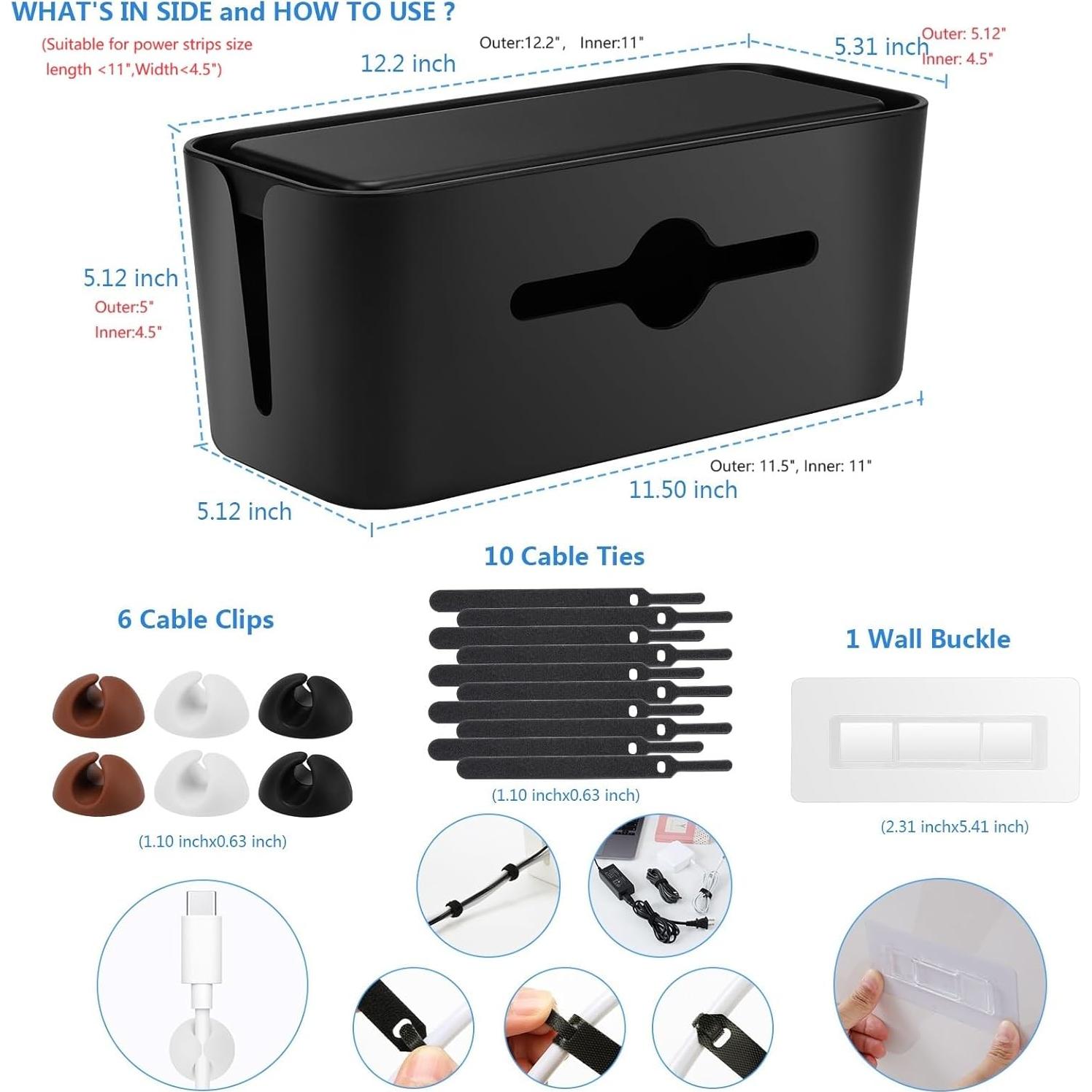 Caja Organizadora de Cables Gabfu Negra 31x13.5x13 cm