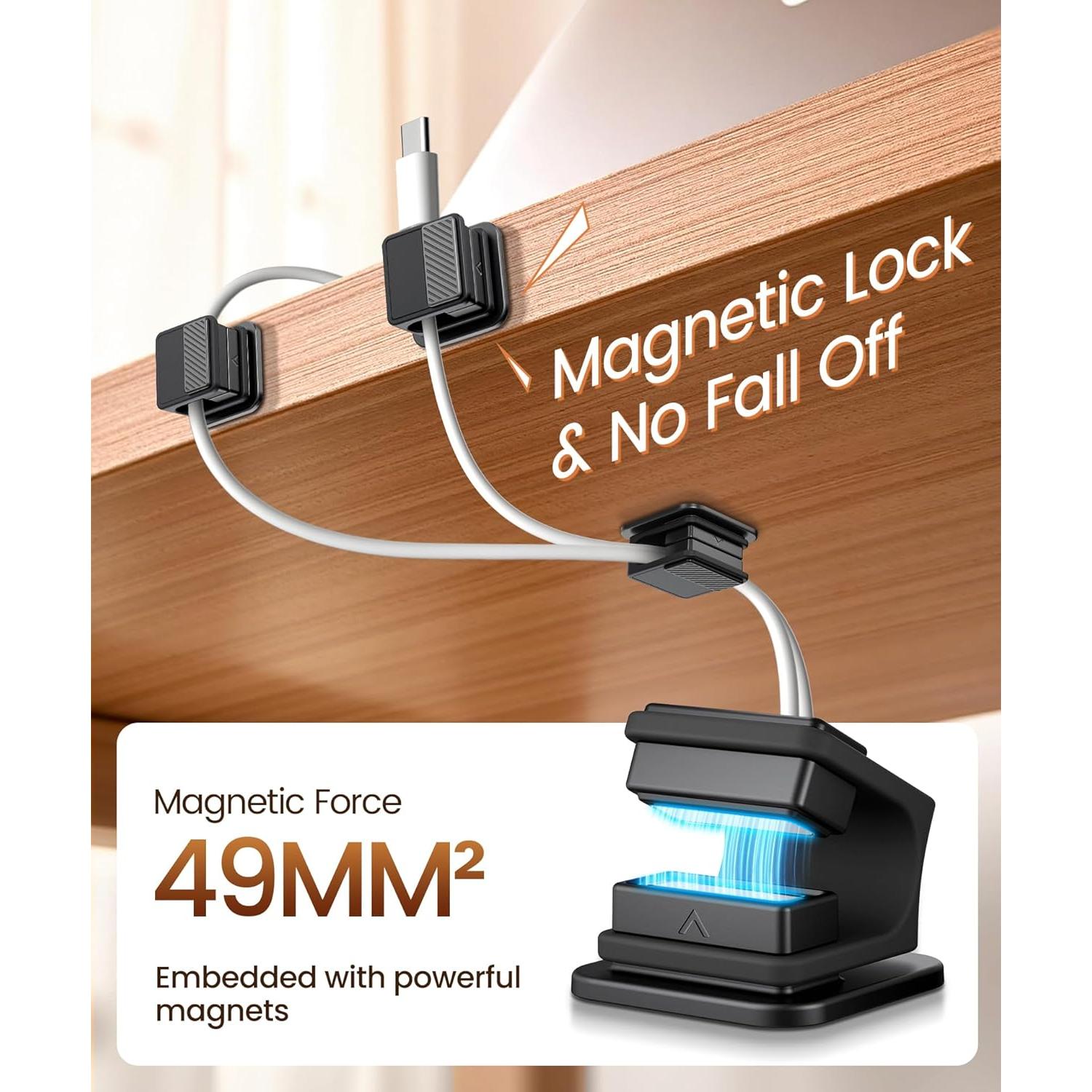 Clips Magnéticos para Cables GolbinBox - Paquete de 6, Negro