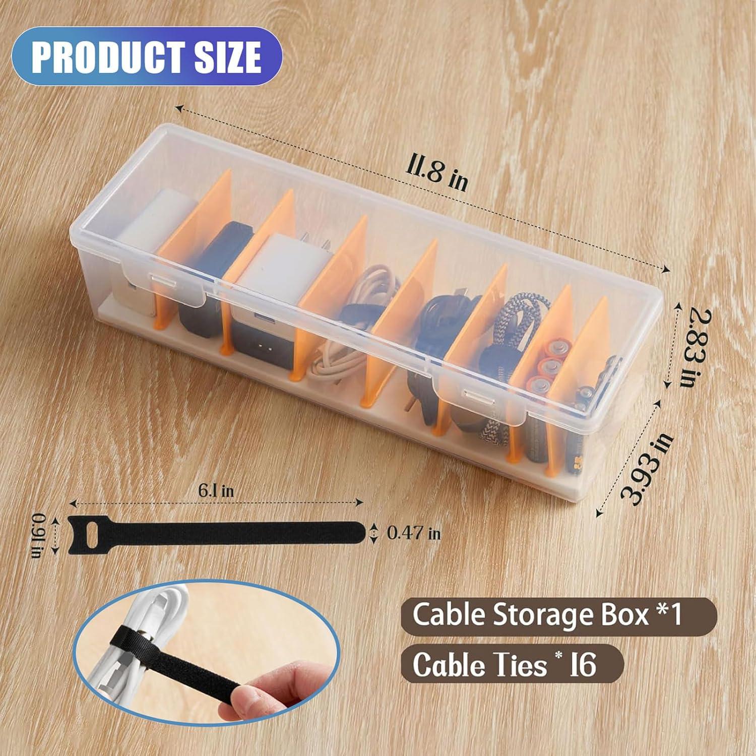 Organizador de Cables PGTDCAMU - 2 Cajas Transparentes con 16 Ataduras