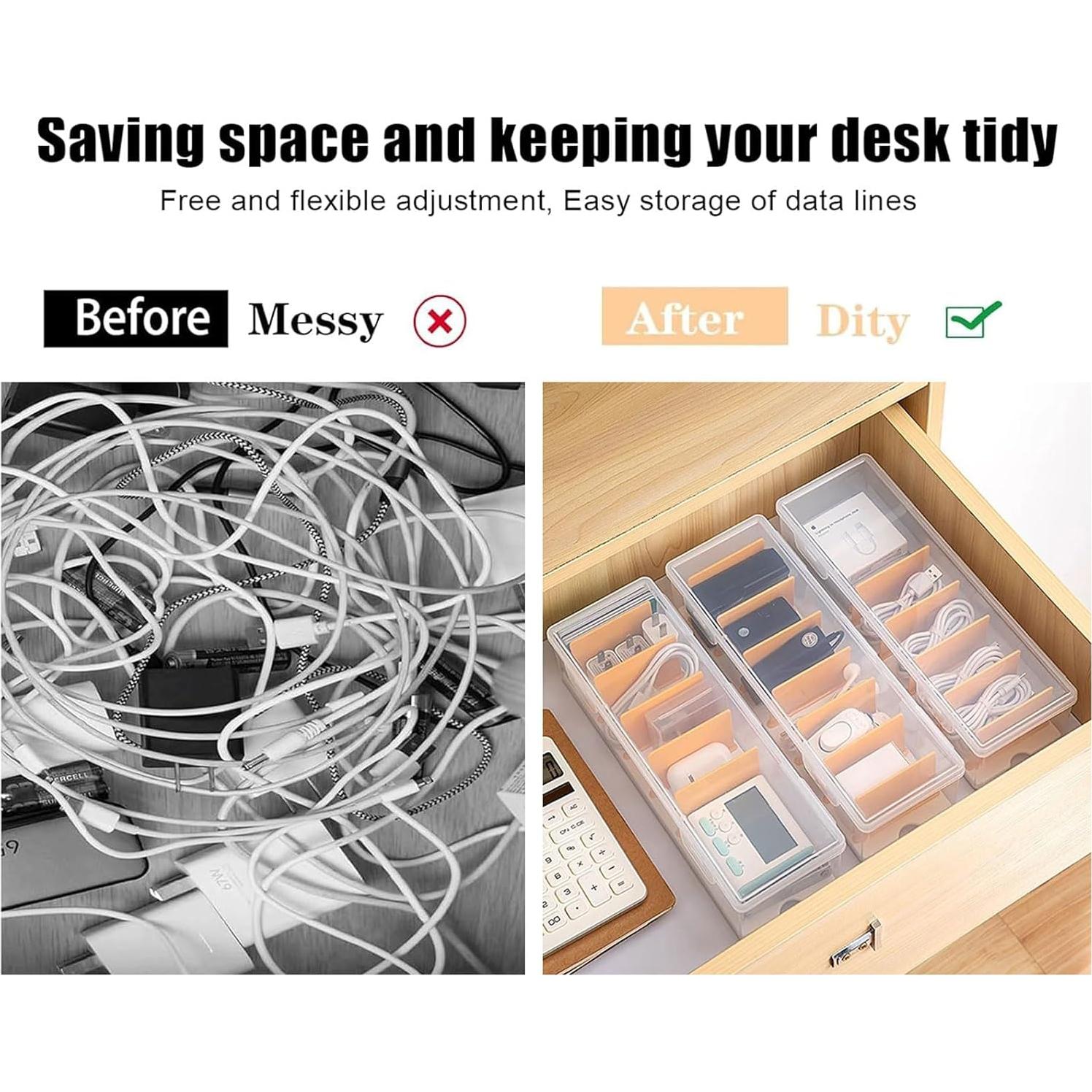 Organizador de Cables PGTDCAMU - 2 Cajas Transparentes con 16 Ataduras