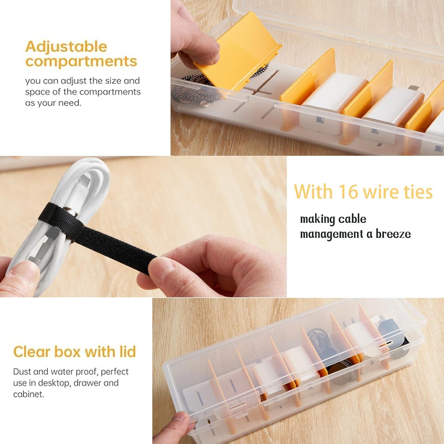 Organizador de Cables PGTDCAMU - 2 Cajas Transparentes con 16 Ataduras