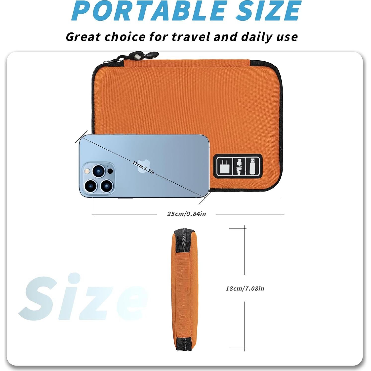 Organizador de Cables Portátil G01 - Nylon Naranja 25x18 cm