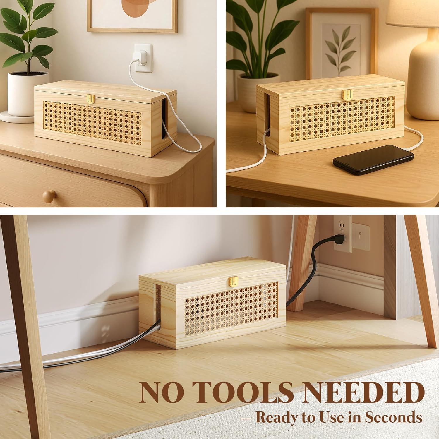 Caja Organizadora de Cables Litwaro Natural 31.75x12.95 cm