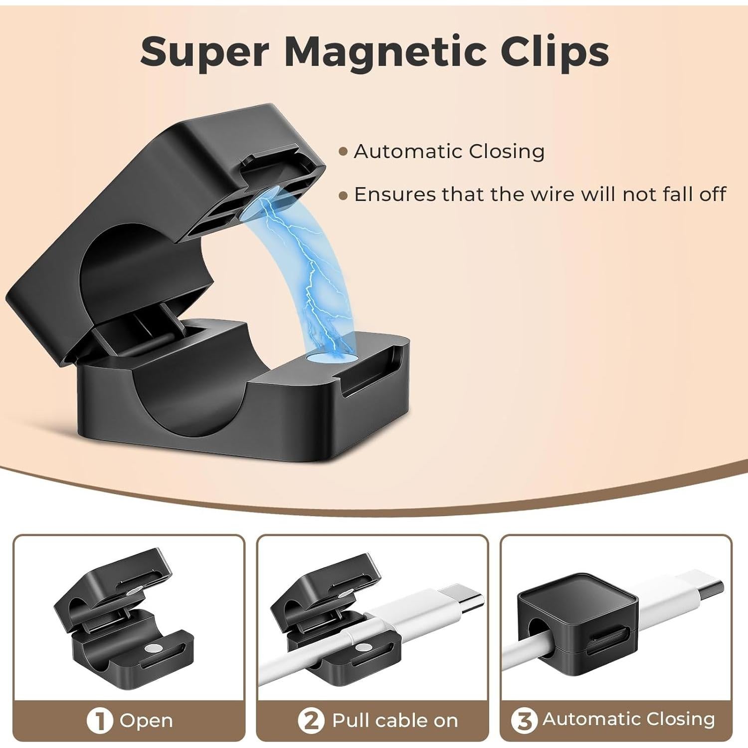 20 Organizadores de Cables Magnéticos Lakeronelove - Adhesivo Fuerte