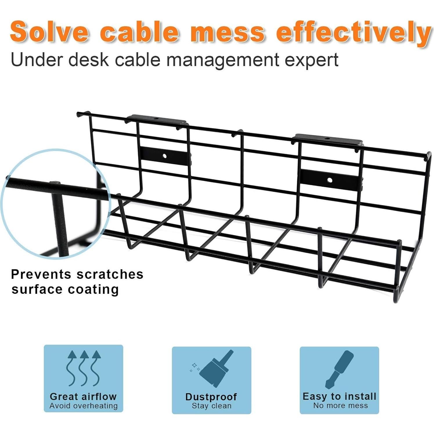 Organizador de Cables Coyacool Negro - Bandeja Metálica 36.8x12.7cm