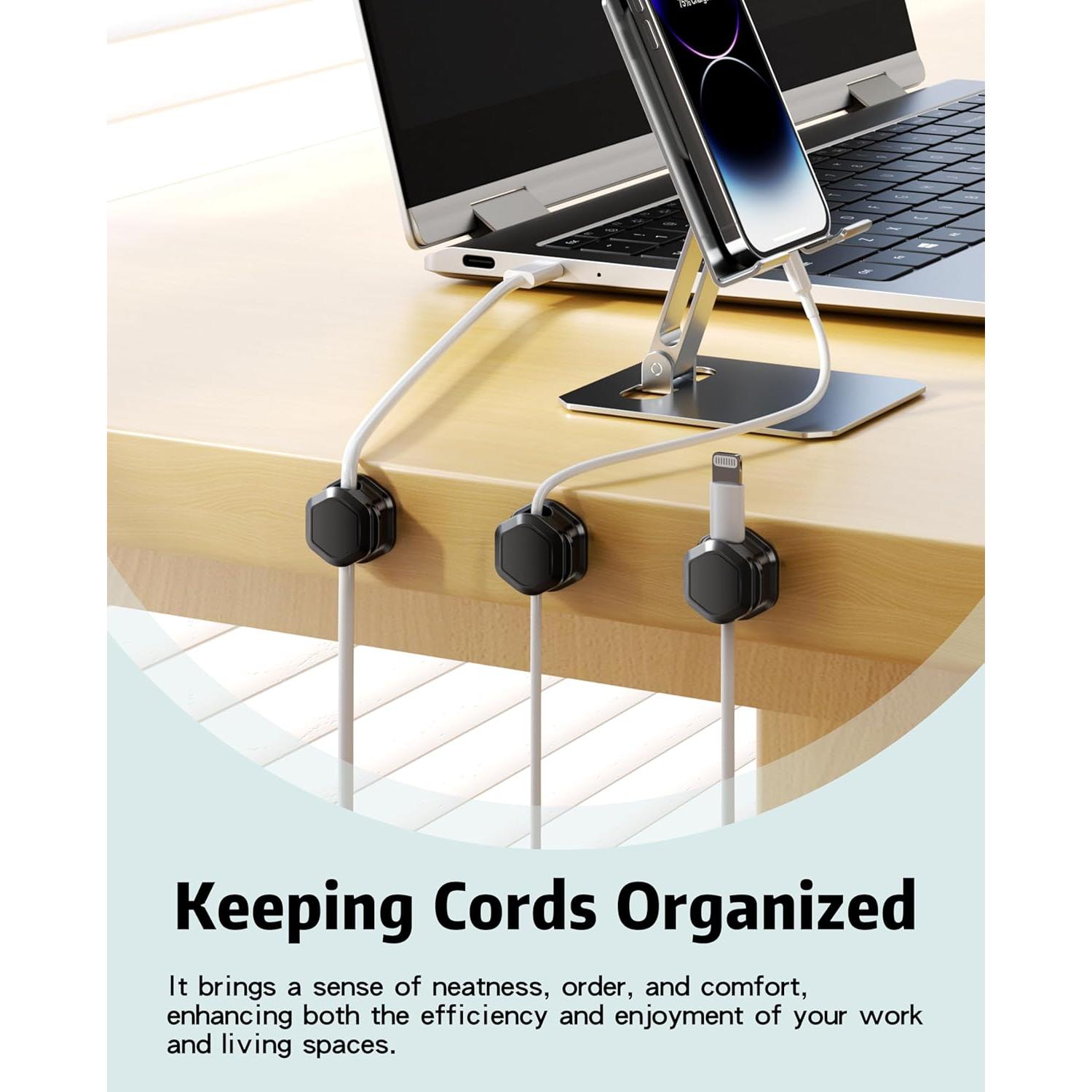 6 Clips Magnéticos para Cables Cuworlis - Organizador Negro