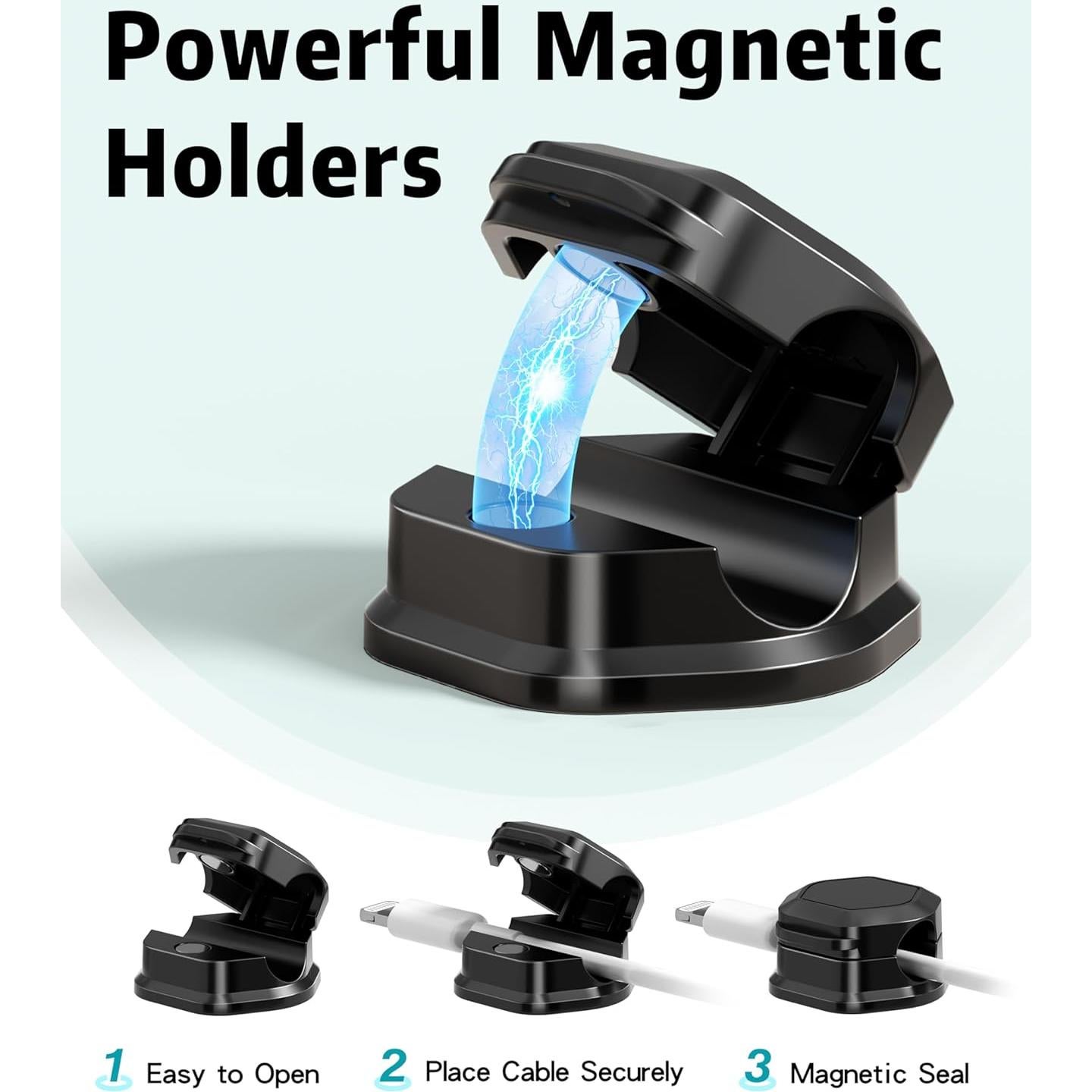 6 Clips Magnéticos para Cables Cuworlis - Organizador Negro