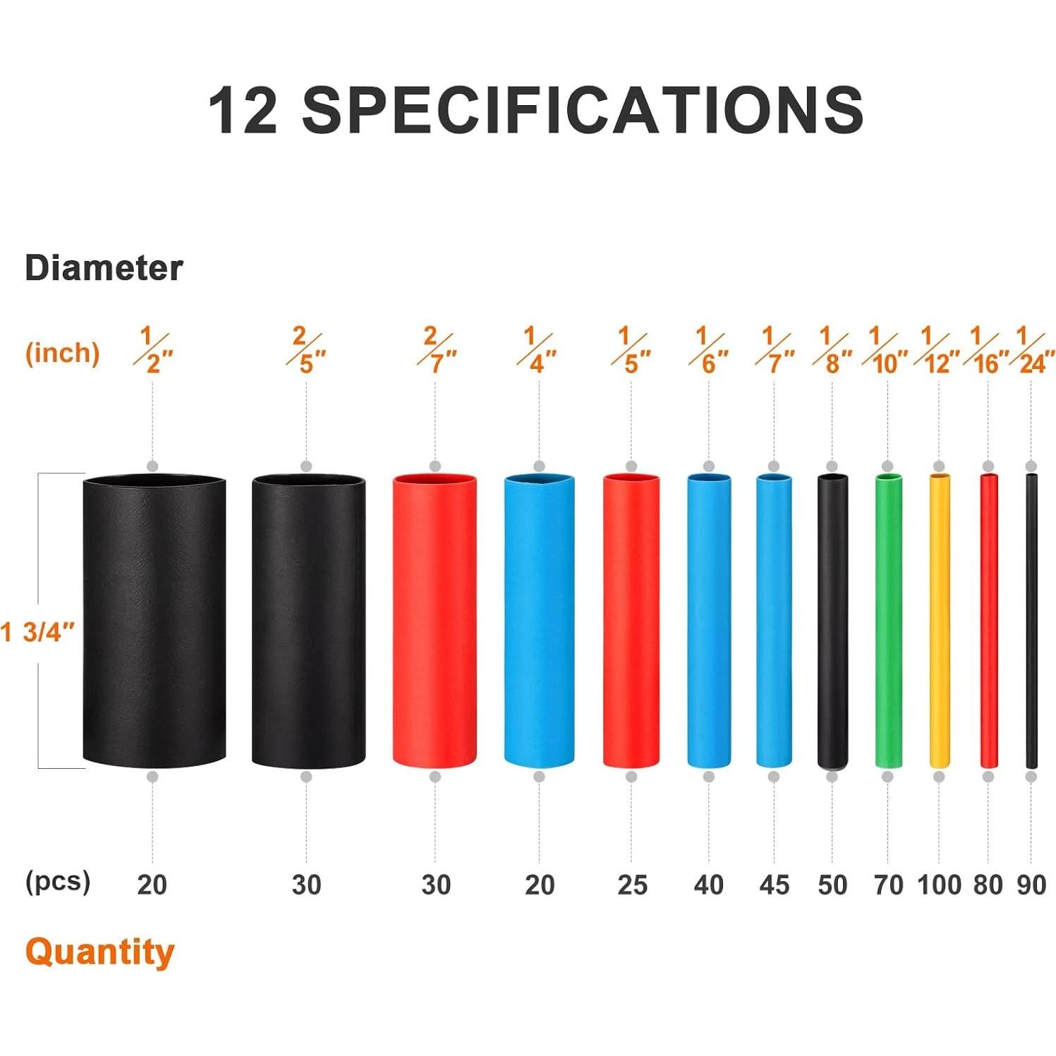 Kit 600PCS Tubos Termocontraíbles Eventronic 2:1 - 12 Tamaños