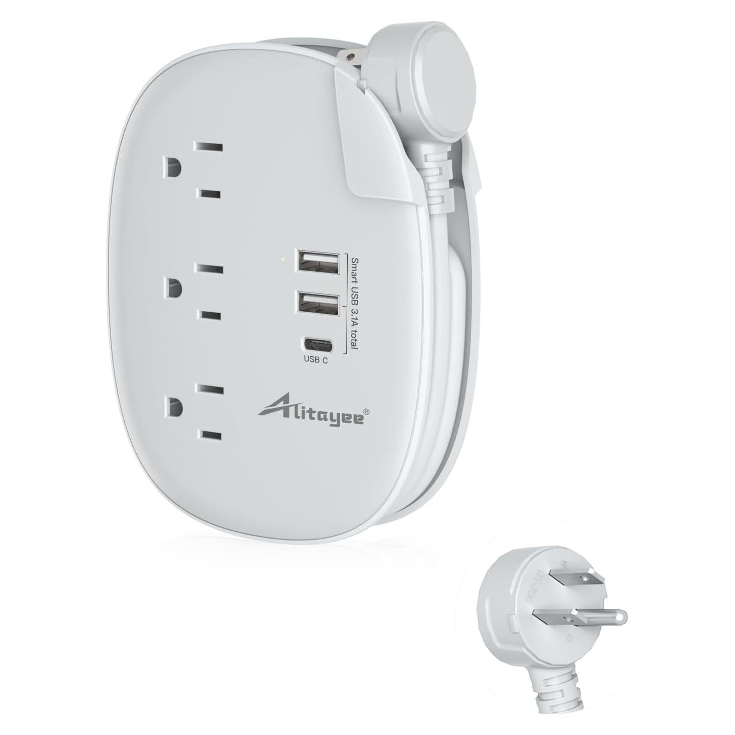 Regleta de Viaje USB Alitayee 3 Salidas 3 Puertos Carga Rápida