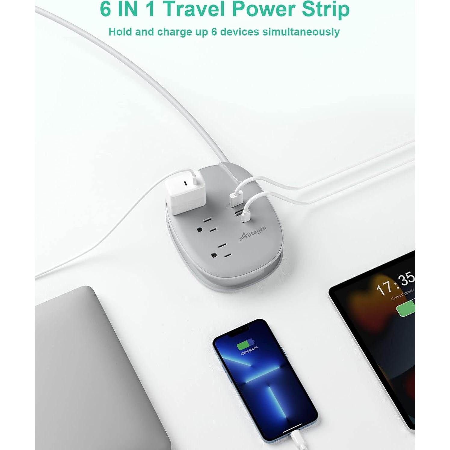 Regleta de Viaje USB Alitayee 3 Salidas 3 Puertos Carga Rápida