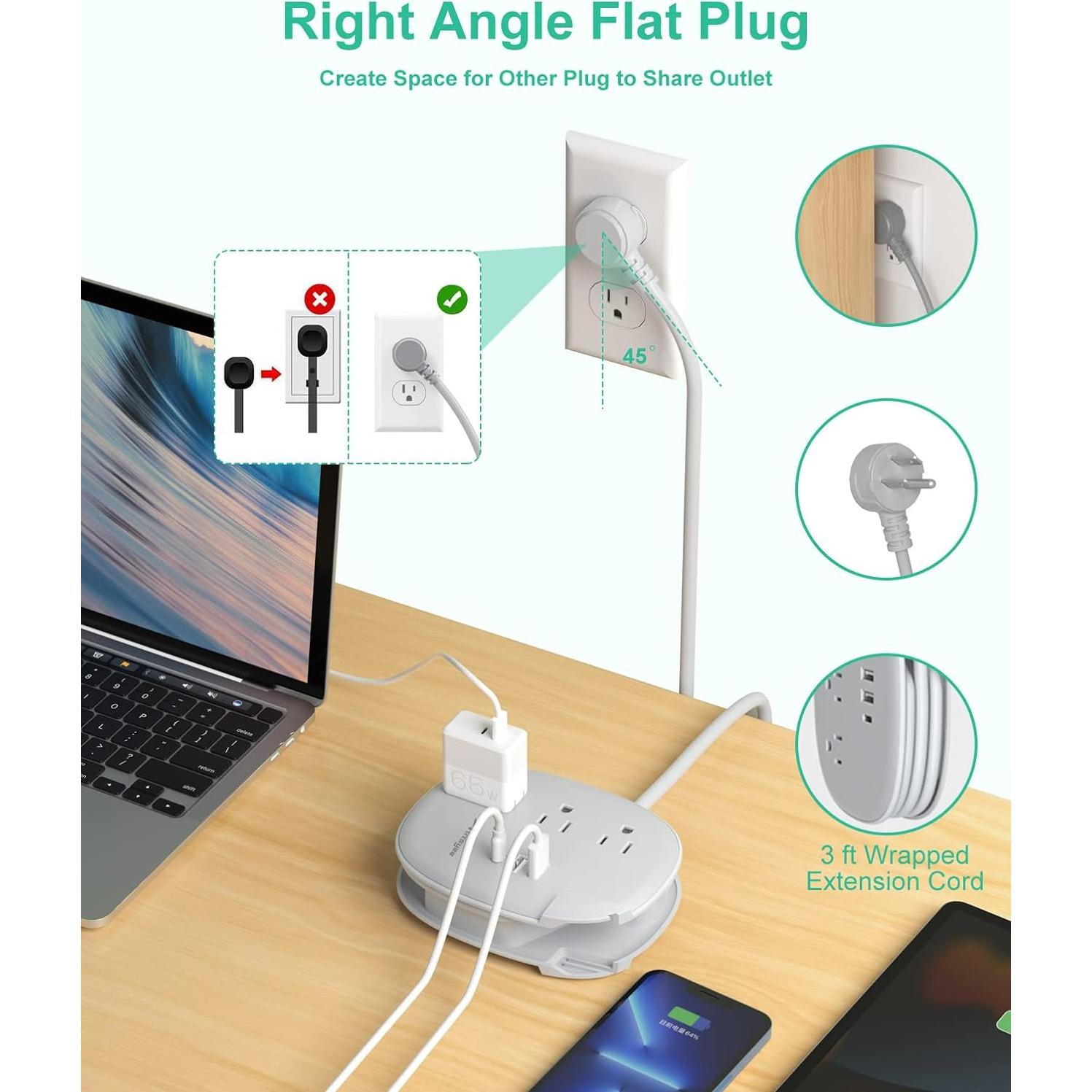 Regleta de Viaje USB Alitayee 3 Salidas 3 Puertos Carga Rápida