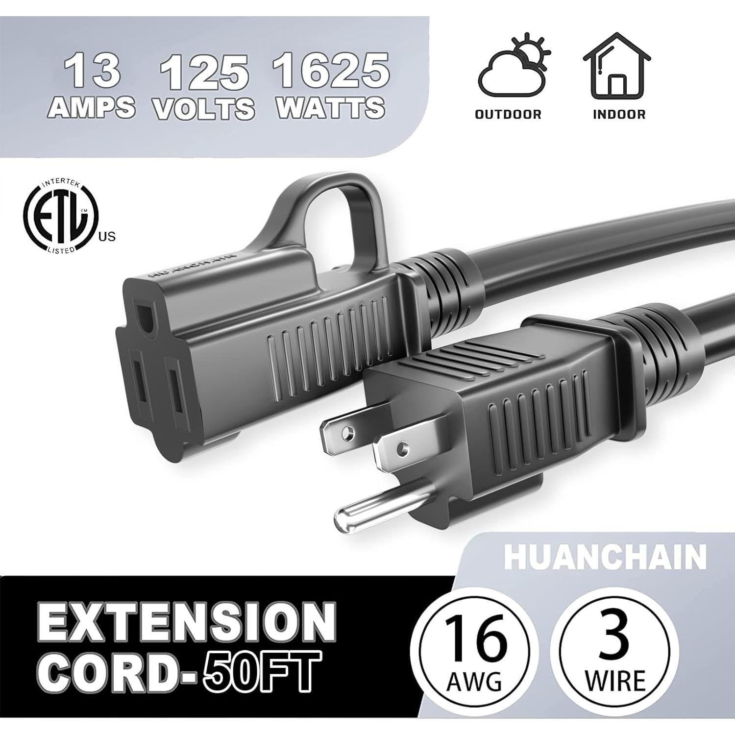 Cable de Extensión HUANCHAIN 15 m Negro Impermeable 16AWG