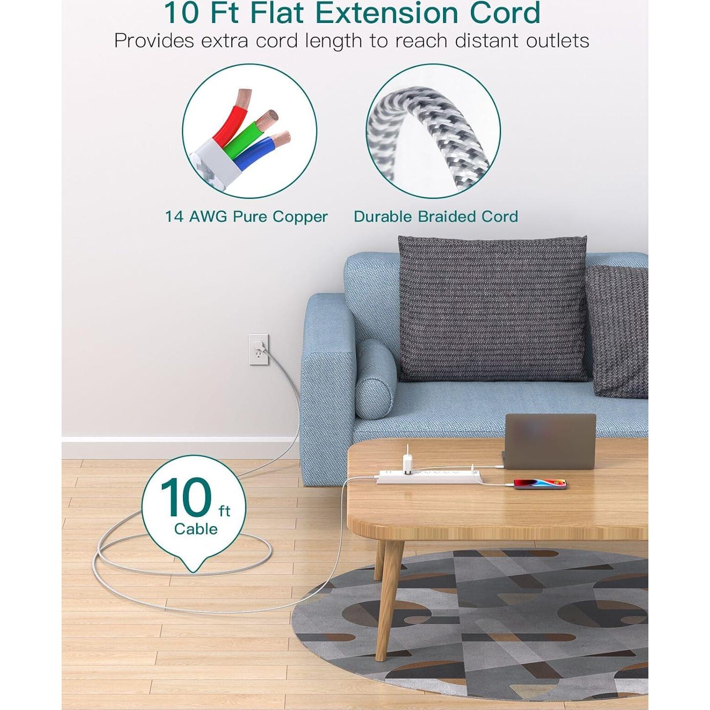 Tira de Alimentación 3 m Addtam con 6 Salidas y 4 USB