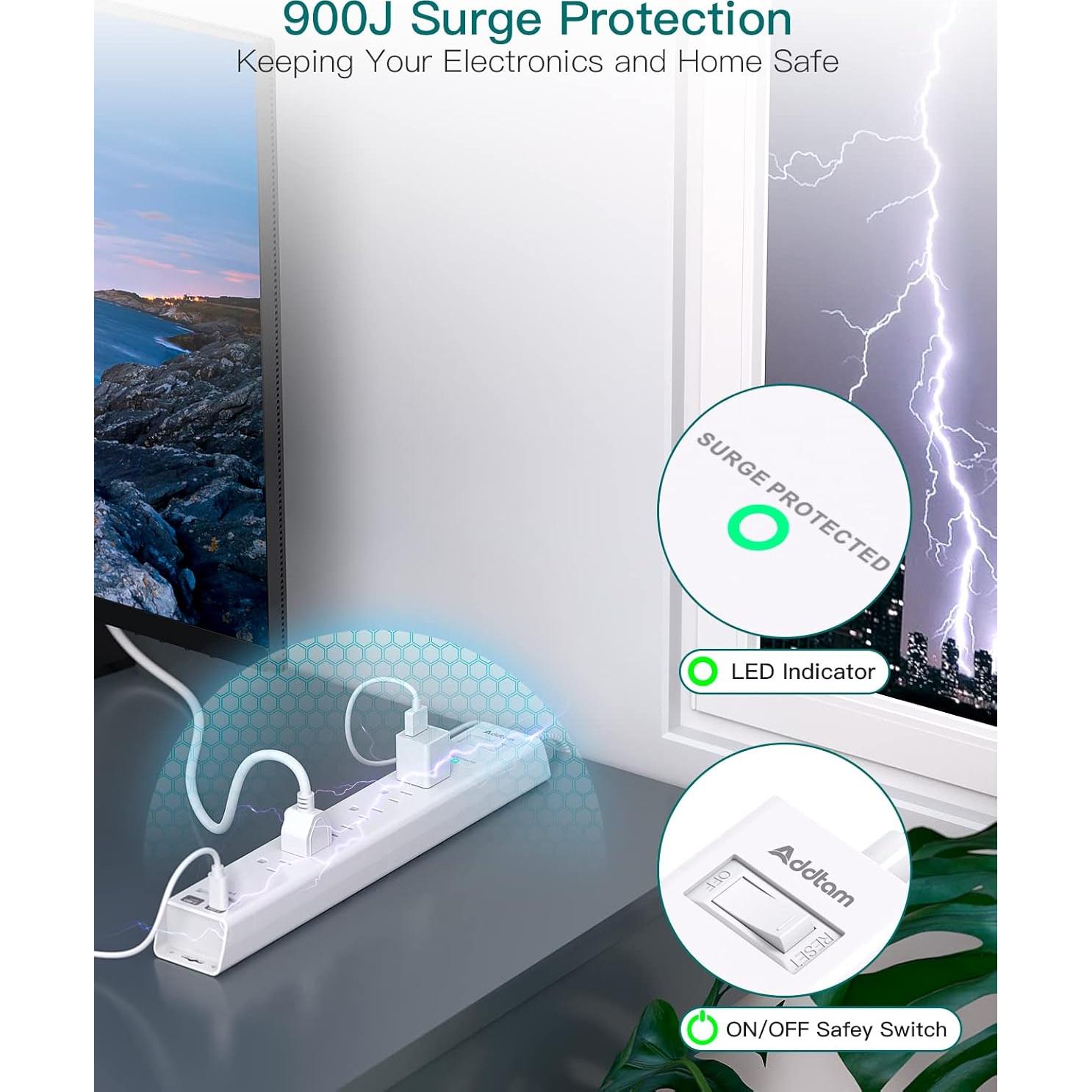 Tira de Alimentación 3 m Addtam con 6 Salidas y 4 USB