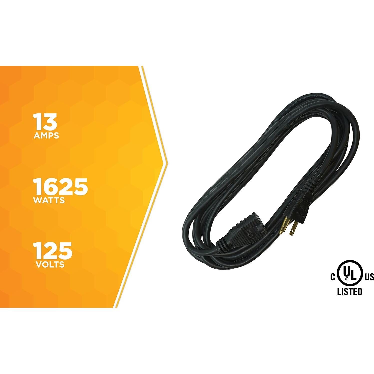 Cable de Extensión Woods 4.57m Negro 16/3 SJTW para Exterior