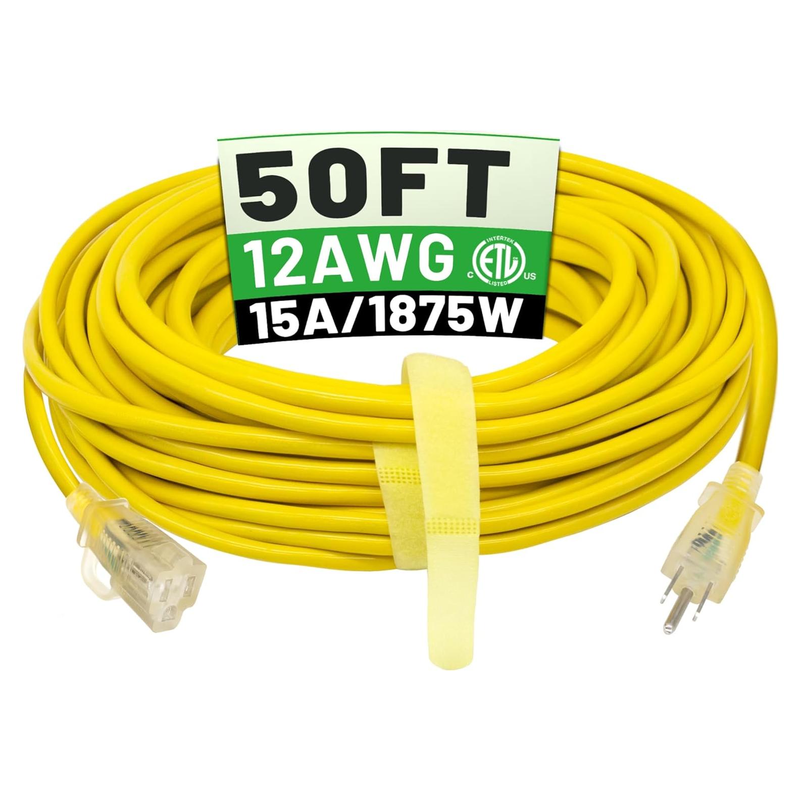 Cable de Extensión Exterior POWGRN 50 pies 12AWG Impermeable