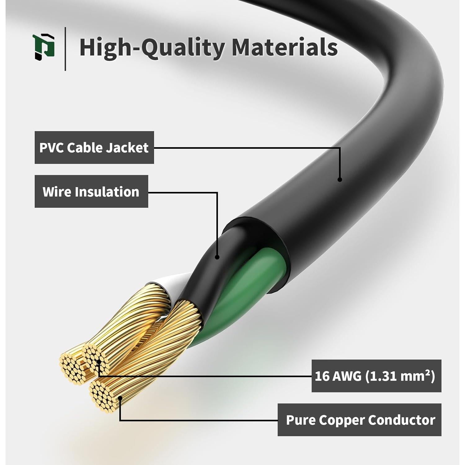 Cable de Extensión Exterior 7.62m PLUGTUL 16/3 A Prueba de Agua