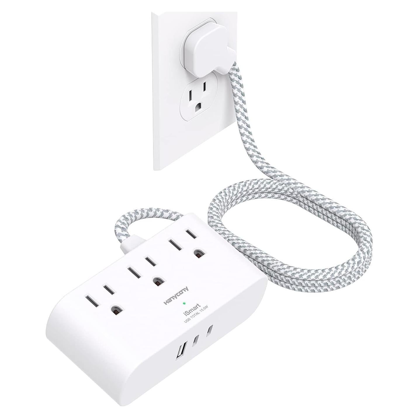 Regleta de Enchufes Planos HANYCONY 6 Pies 3 Salidas 3 USB