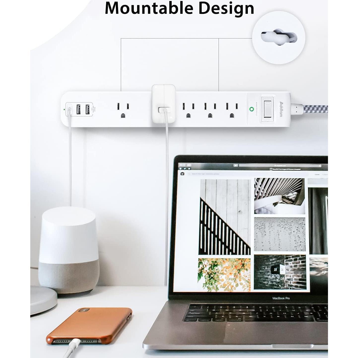 Regleta de Sobretensión Addtam 5 Salidas AC 3 USB 1.5m