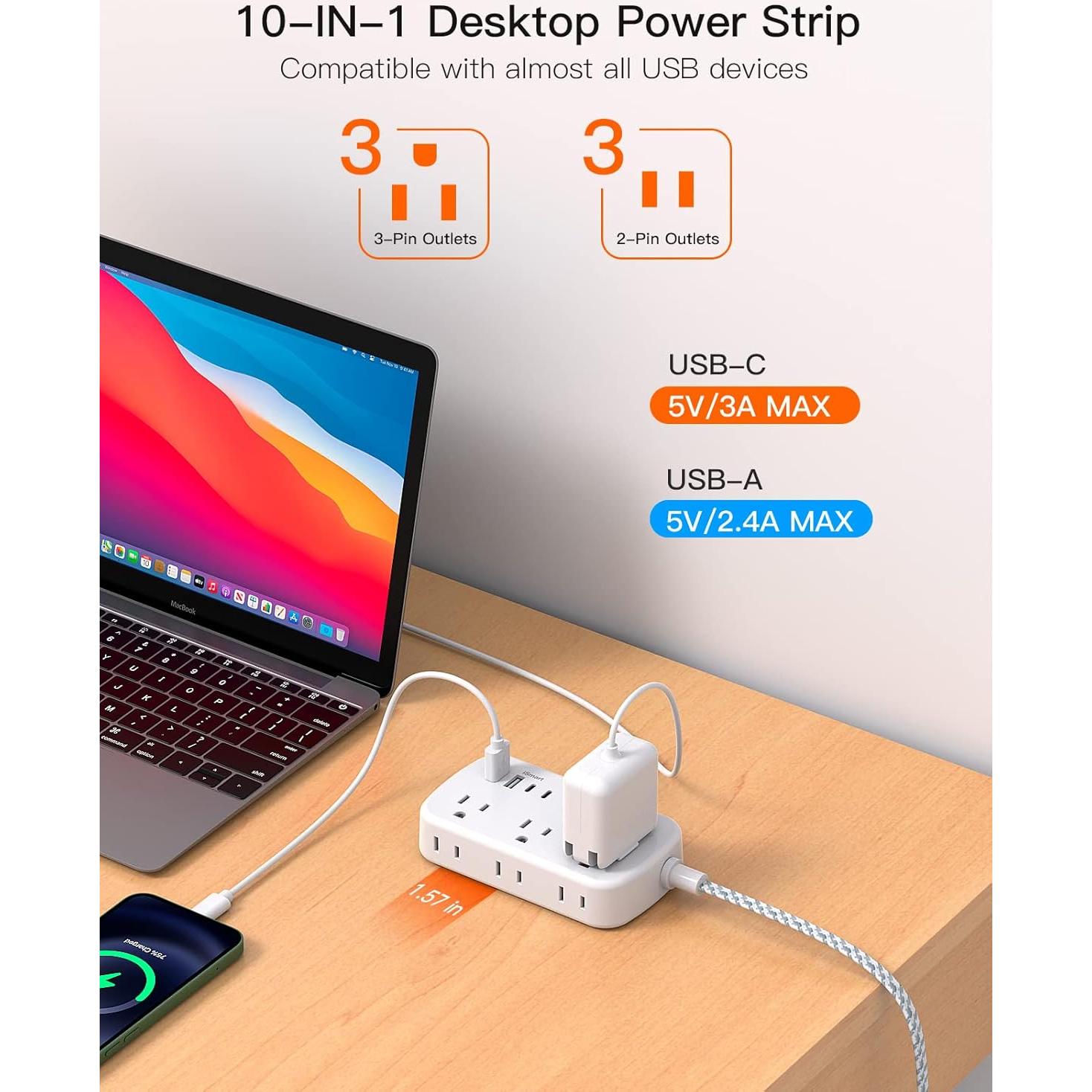 Tira de Alimentación BESHON 5FT con 6 Salidas y 4 USB