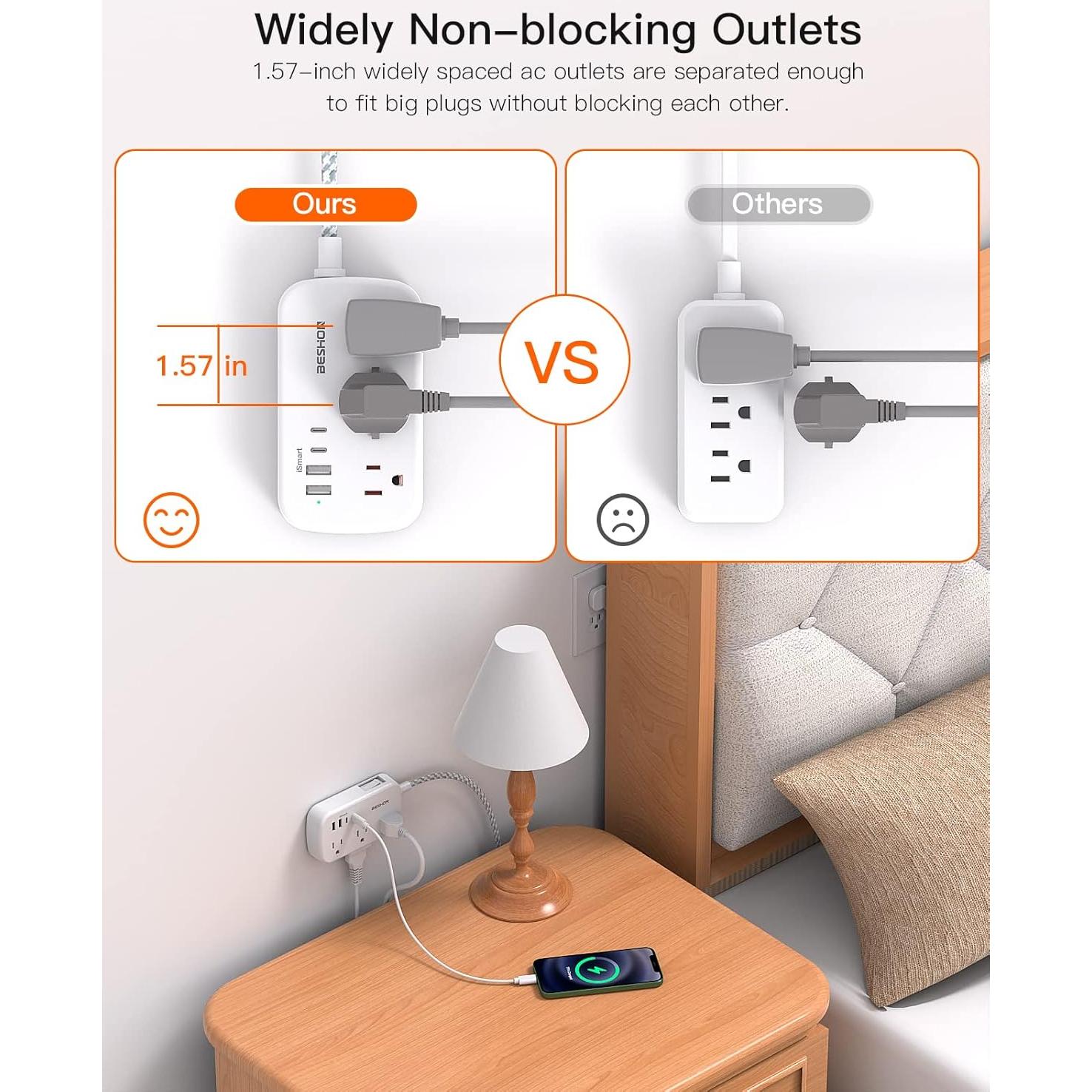 Tira de Alimentación BESHON 5FT con 6 Salidas y 4 USB