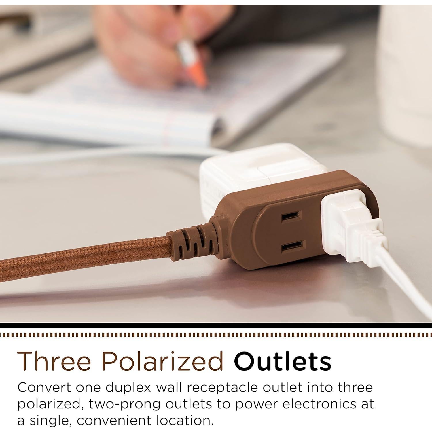 Cordinate Cable de Extensión 3 Tomas 2.44m Marrón con Seguridad