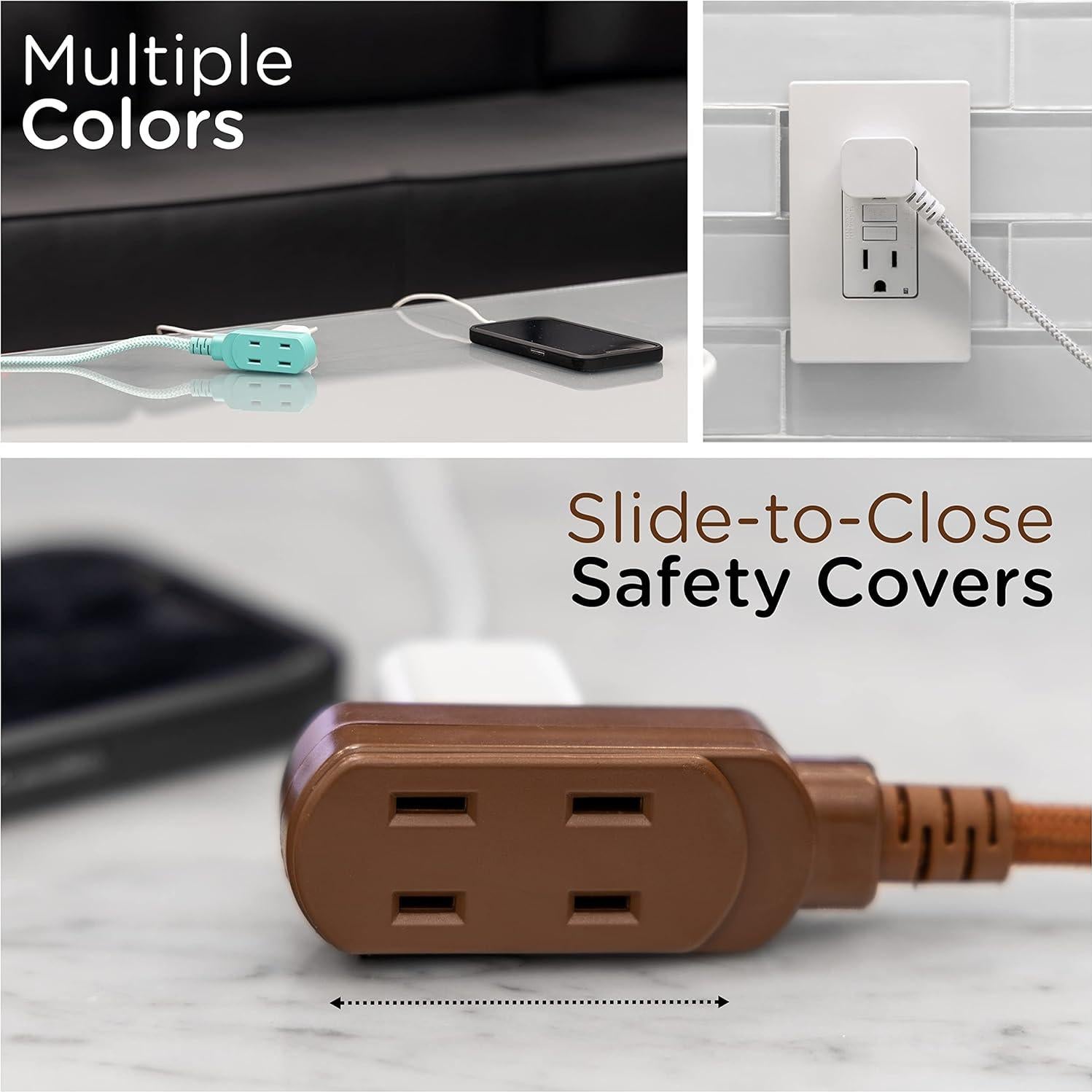 Cordinate Cable de Extensión 3 Tomas 2.44m Marrón con Seguridad