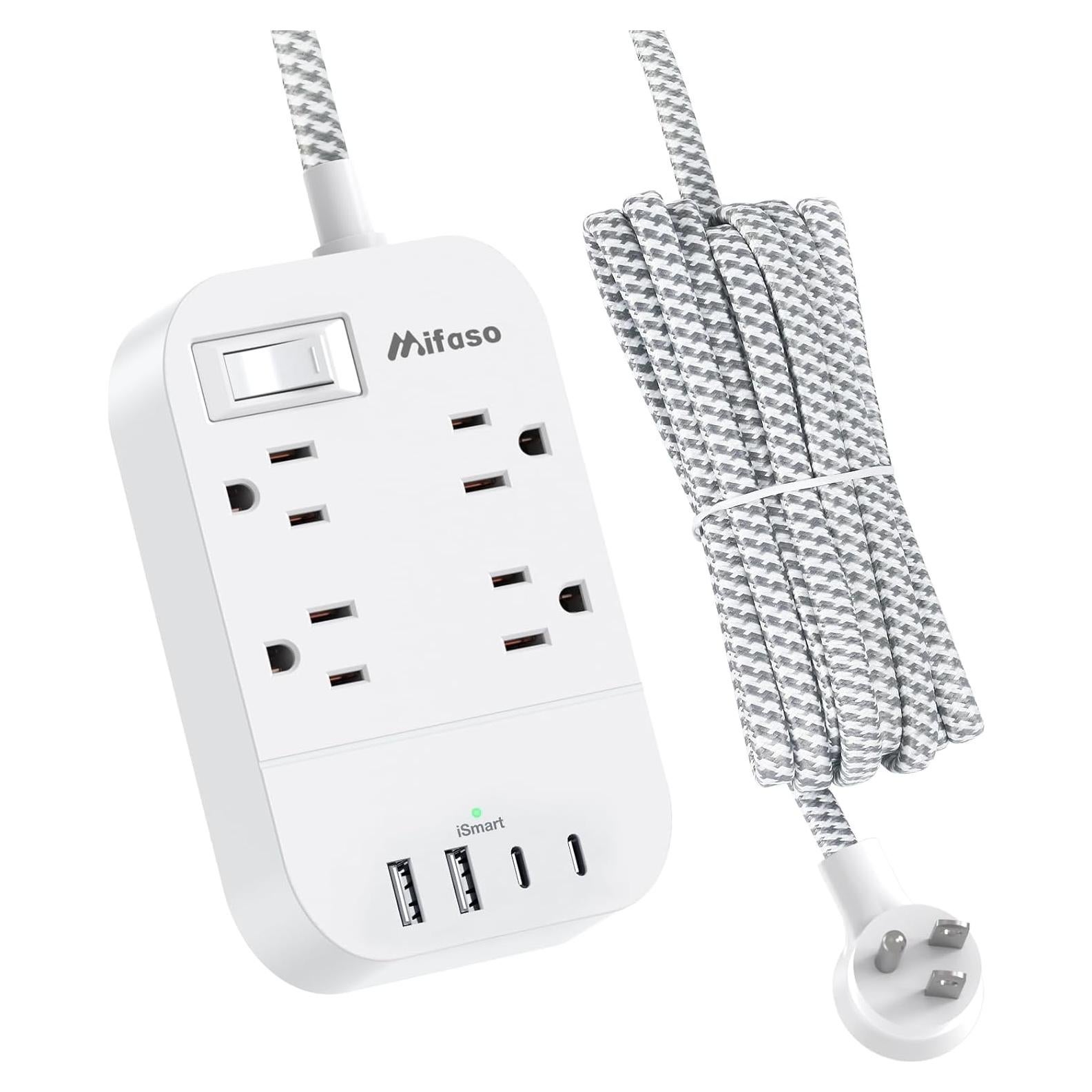 Regleta de Extensión MIFASOPOWER 15 pies con USB C y 4 Salidas