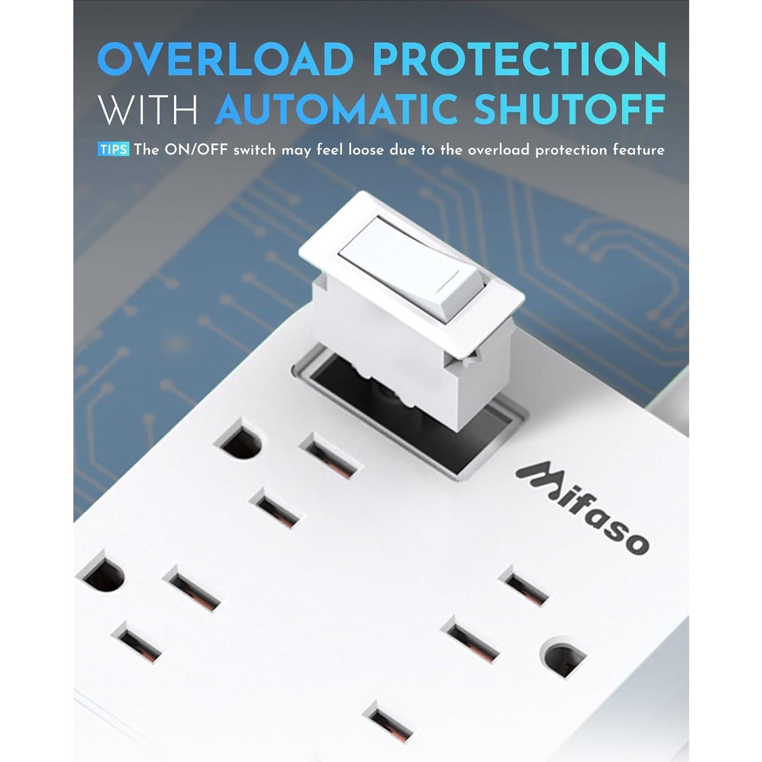 Regleta de Extensión MIFASOPOWER 15 pies con USB C y 4 Salidas