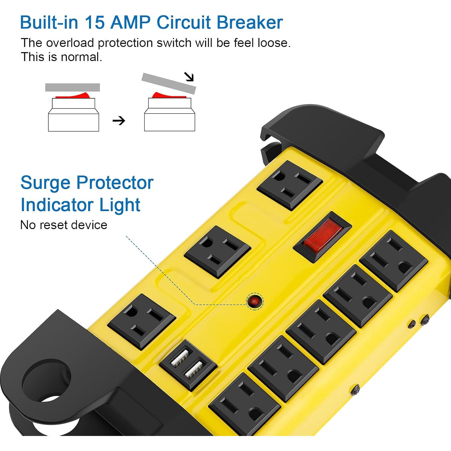 Regleta de Potencia Industrial CCCEI 8 Salidas USB 2700J 1.83m