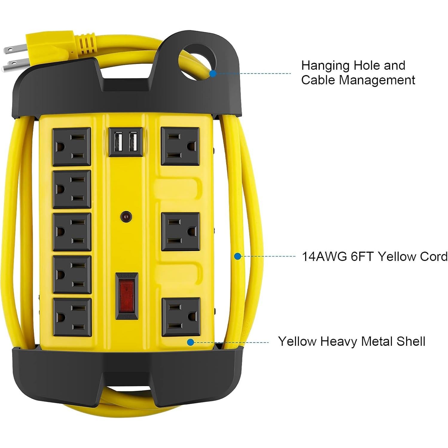 Regleta de Potencia Industrial CCCEI 8 Salidas USB 2700J 1.83m