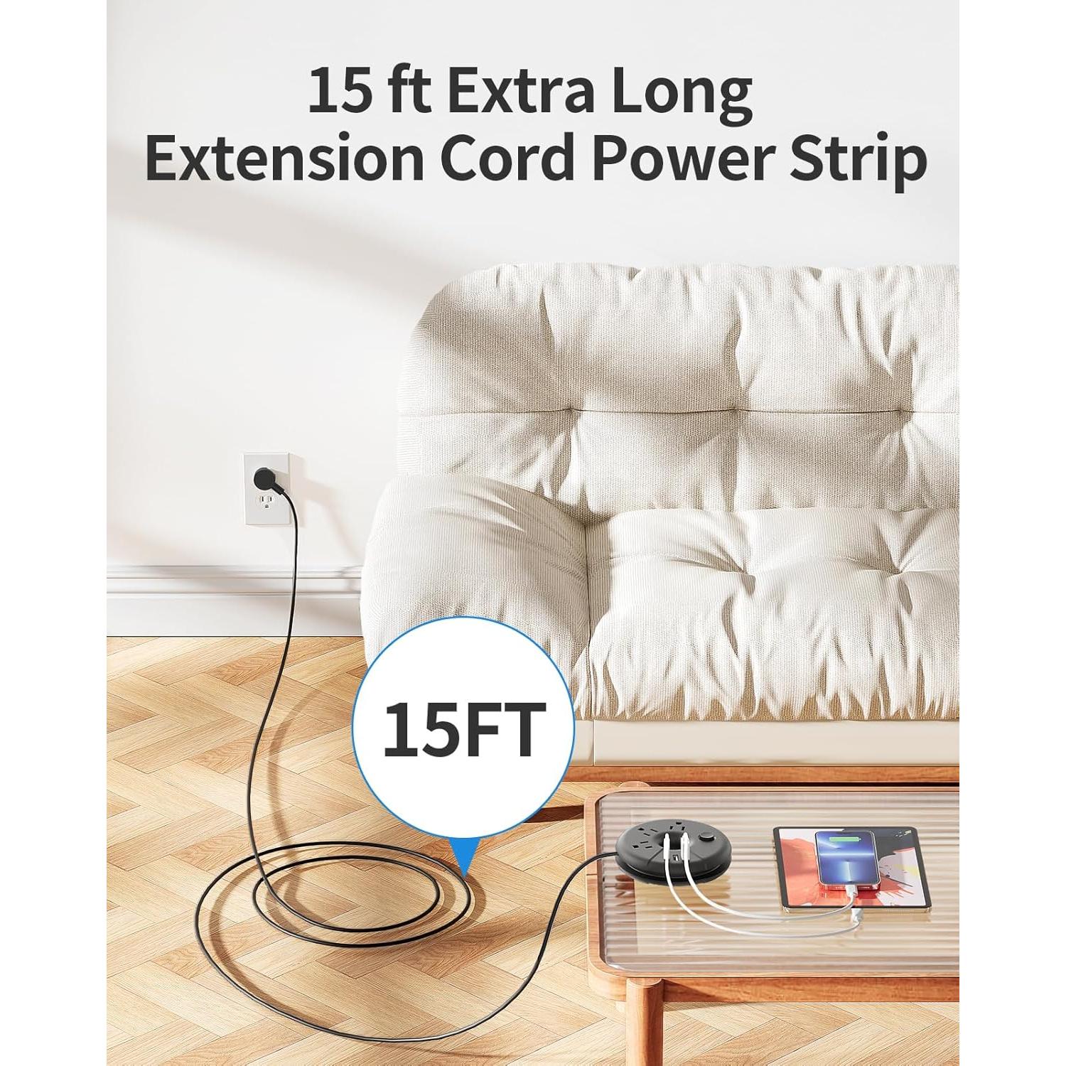 Regleta de Enchufes NTONPOWER 15FT con 3 Salidas y USB