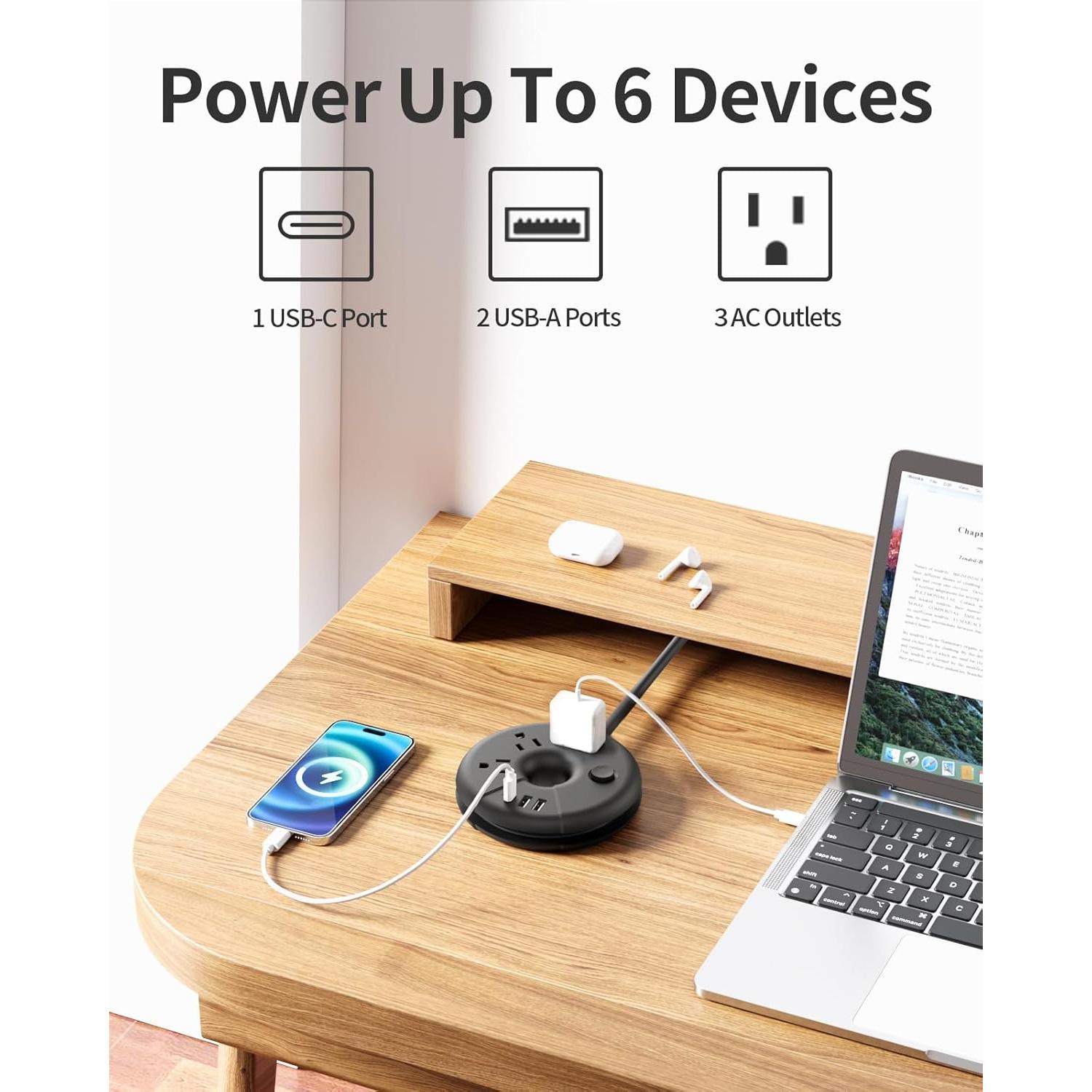 Regleta de Enchufes NTONPOWER 15FT con 3 Salidas y USB