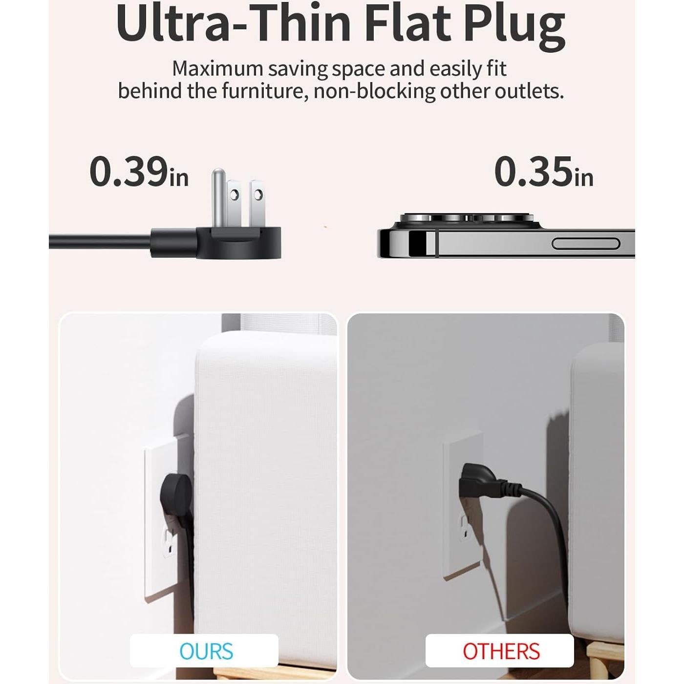 Regleta de Enchufes NTONPOWER 15FT con 3 Salidas y USB