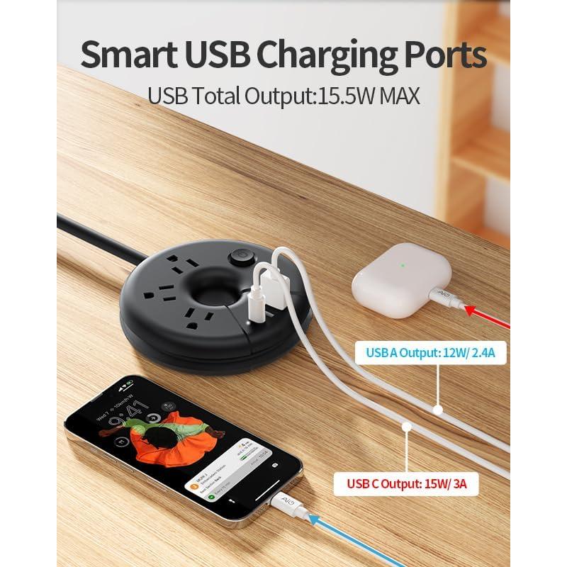 Regleta de Enchufes NTONPOWER 15FT con 3 Salidas y USB