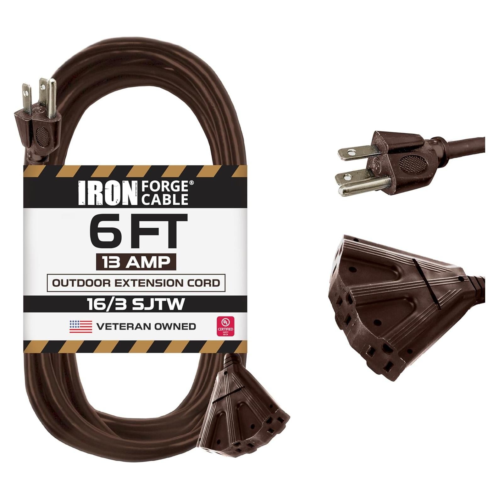 Cable de Extensión Exterior Marrón 6FT Iron Forge 3 Salidas 16AWG