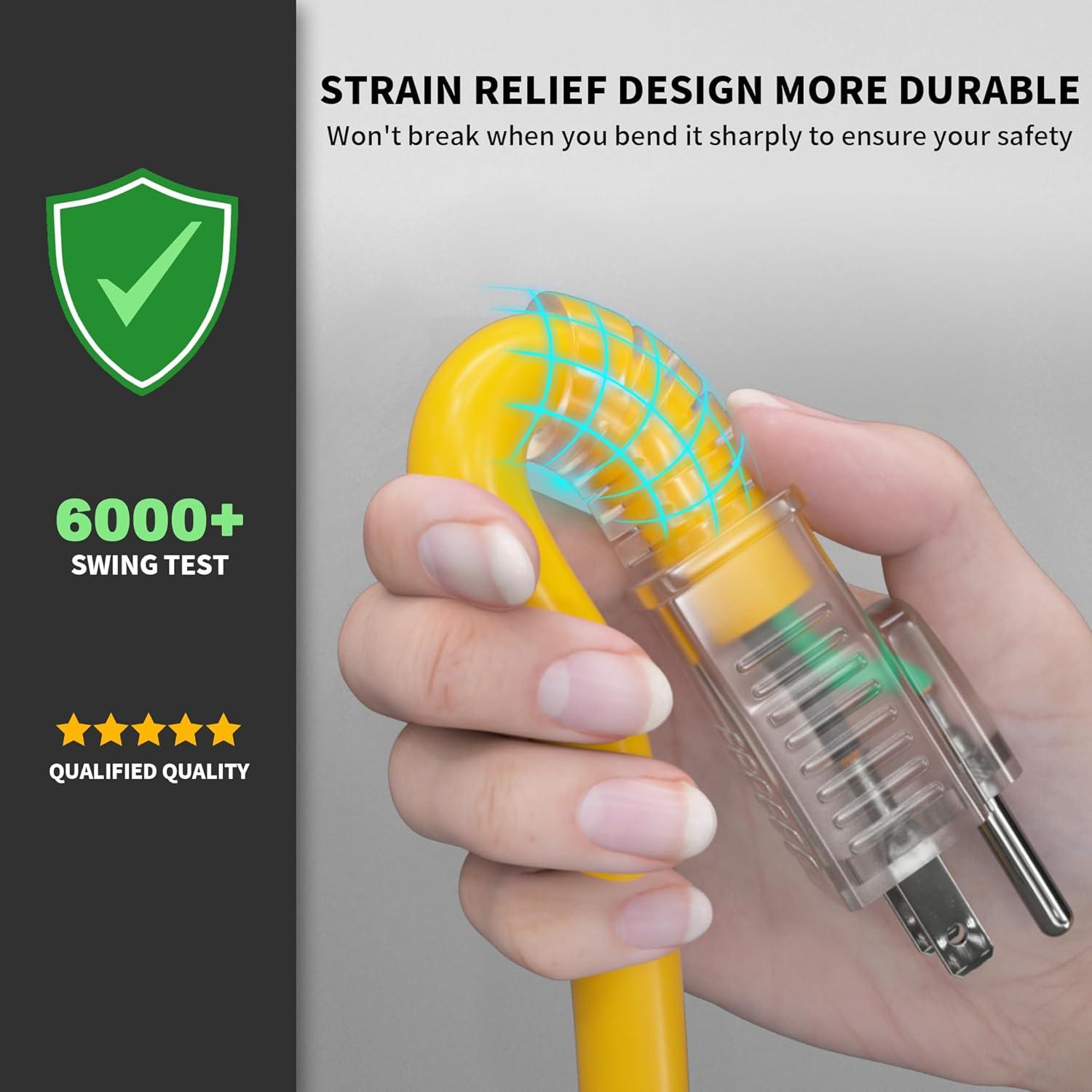 Cable de Extensión 12/3 POWGRN Amarillo 1 Pie 3 Salidas