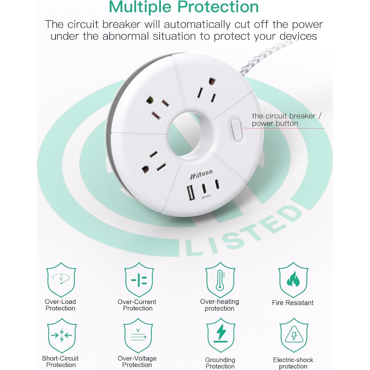 Tira de Alimentación USB C MIFASOPOWER 3 Puertos 1.52m