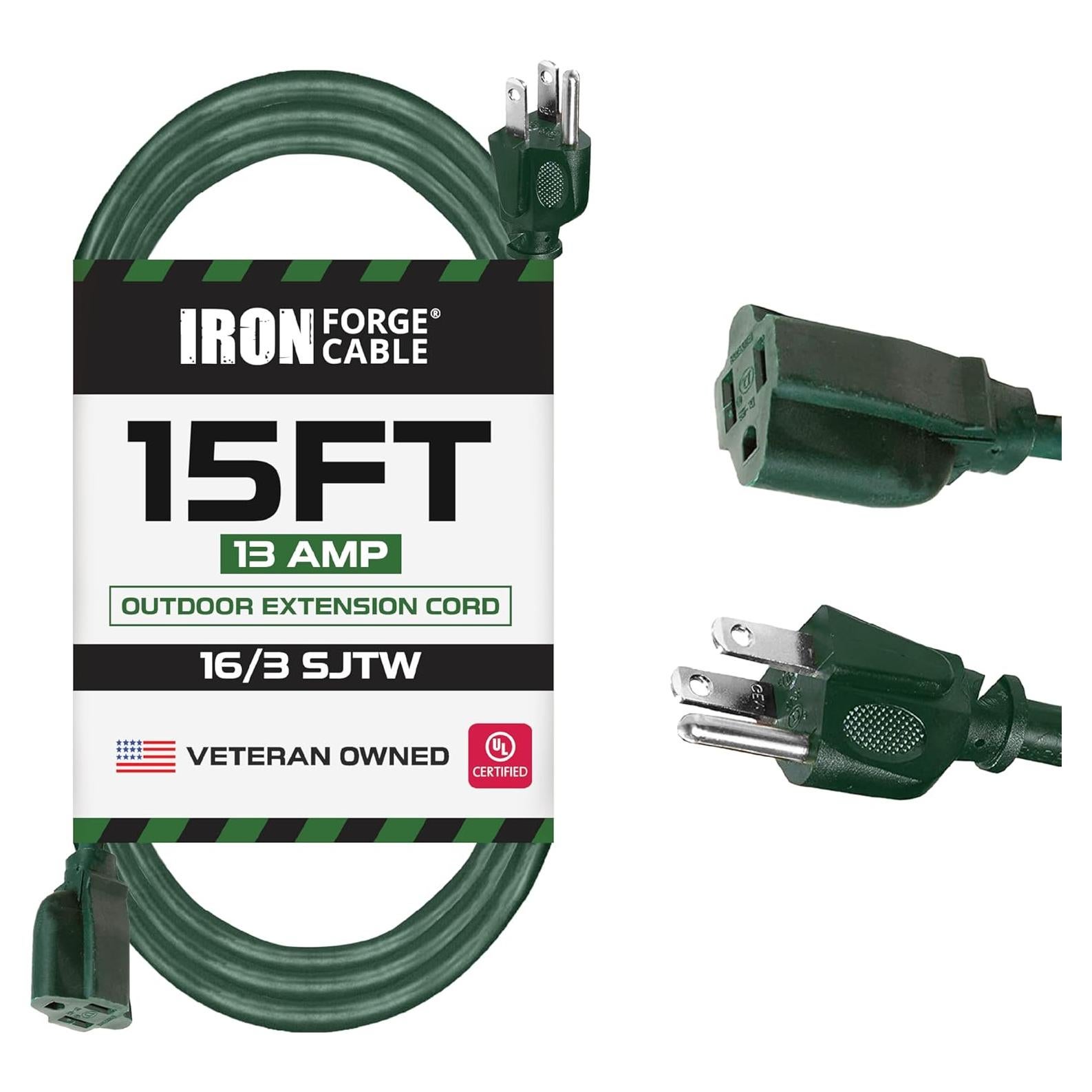 Cable de Extensión Exterior Iron Forge 15 Pies Verde 16/3