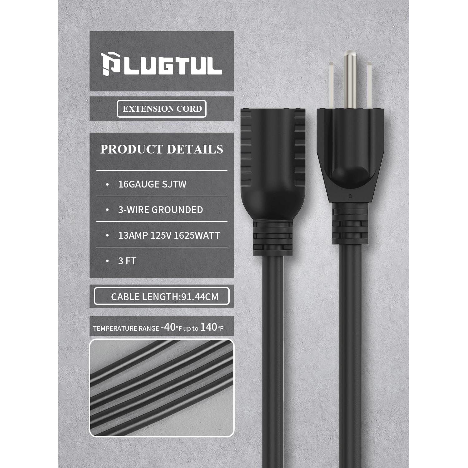 Cable de Extensión Negro 16 AWG 0.91m PLUGTUL 13A 1625W