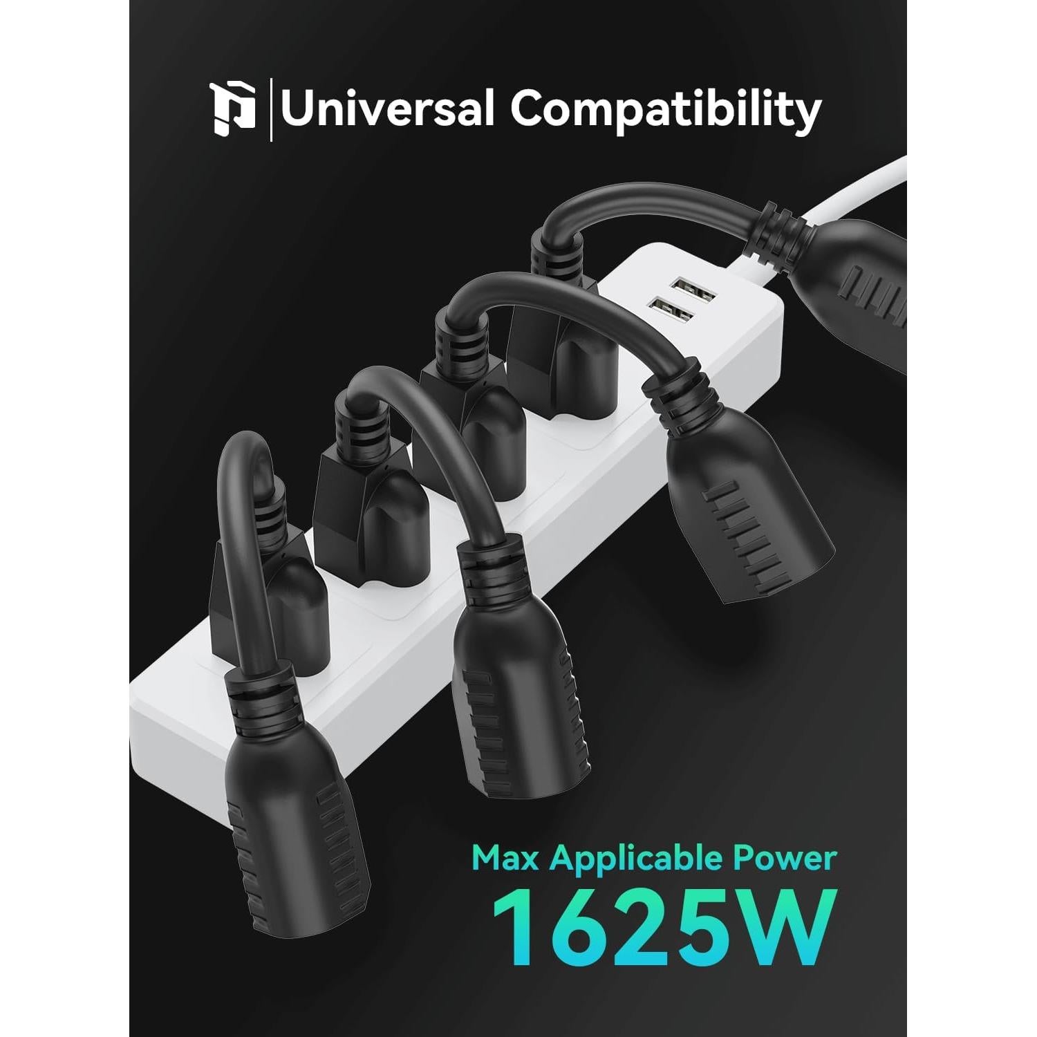 Cable de Extensión Negro PLUGTUL 1 Pie 16 AWG 2 Unidades