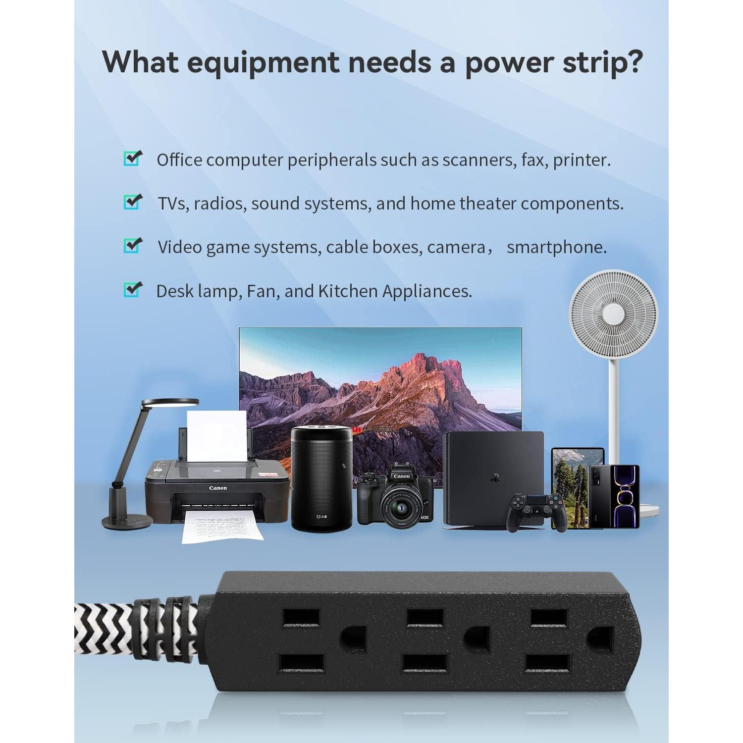 Cable de Extensión PLUGTUL 2.44m 3 Salidas 16 AWG Negro